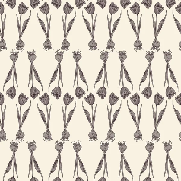 Los mismos tulipanes en estilo vintage dispuestos sobre un fondo beige — Vector de stock