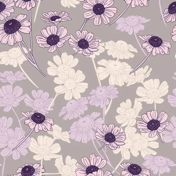 Pattern of pink, lilac and white daisies — Stockvektor