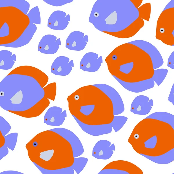 Modèle Orange Gros Petit Poisson Violet Animaux Isolés Sur Fond — Image vectorielle