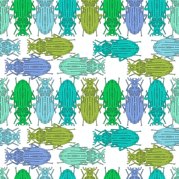 Pattern Horned Long Multi Colored Beetles Violet Blue Green Yellow — Stock Vector