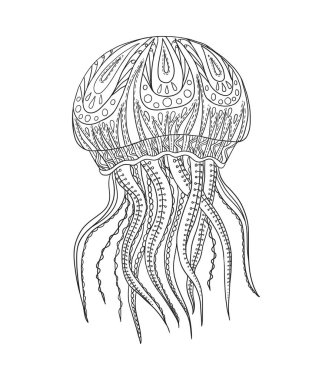 Dekoratif desenli deniz anası. Çocuklar ve yetişkinler için boyama kitabı. Şık mücevherler, karalama.
