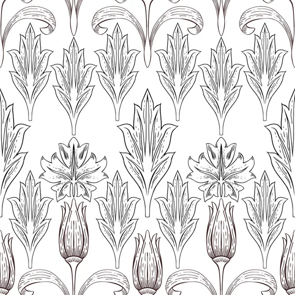 Flores Diferentes Hojas Estilo Vintage Imágenes Contorno Marrón Negro Sobre — Vector de stock