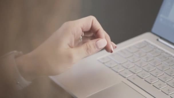 La fille dans le bureau. La fille tape. Fille à l'ordinateur portable . — Video