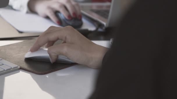 La fille dans le bureau. La fille tape. Fille à l'ordinateur portable . — Video