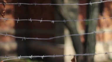 Adam terk edilmiş bir binadan geçiyor.