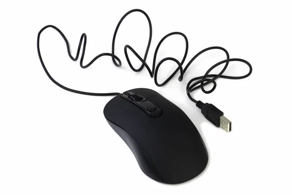 Computer mouse with wire isolated on a white background — Stock Photo, Image