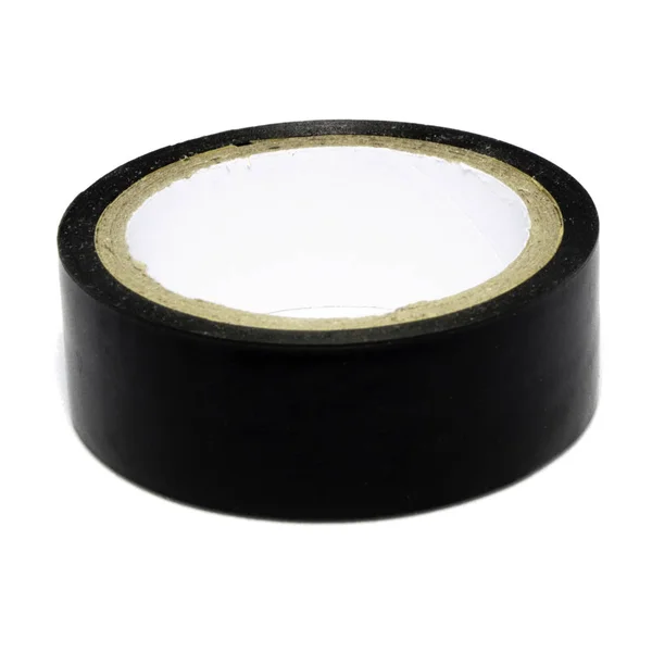 Rotolo di nastro adesivo di plastica nero isolato su bianco — Foto Stock
