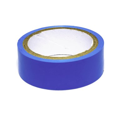 Roll of blue plastic duct tape isolated on white