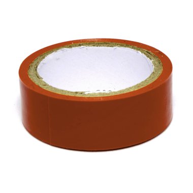 Roll of red plastic duct tape isolated on white