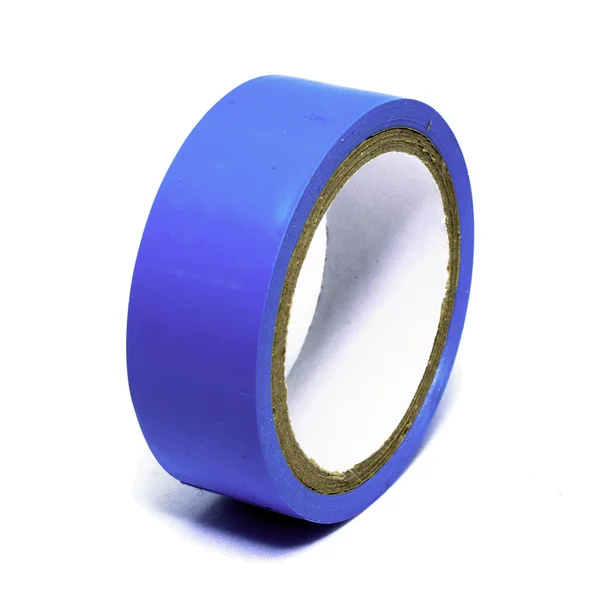 Rotolo di nastro adesivo di plastica blu isolato su bianco — Foto Stock