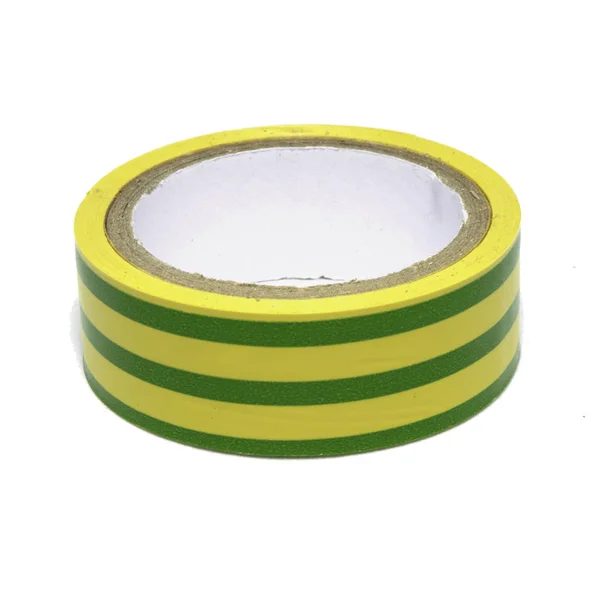 Roll geel-groen gestreepte plastic duct tape geïsoleerd op wit — Stockfoto