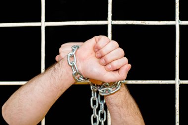 Karantina Salgını Zincirli Eller Demir Parmaklıklar Arkasında