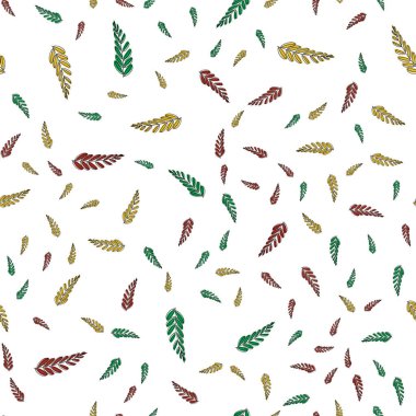 Yeşil sarı ve kırmızı yapraklı kusursuz dekoratif şablon dokusu. Kusursuz biçimlendirilmiş yaprak deseni.