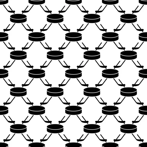 Vector illustration of hockey. Stick and puck. Seamless pattern background. — Stock vektor