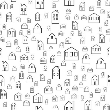 Çeşitli satır basit evleri olan kusursuz vektör deseni.