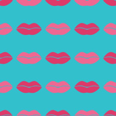 Seamless pattern with female lips. Print for paper wrapping, textile, fabric, cosmetic background. Vector illustration on blue background
