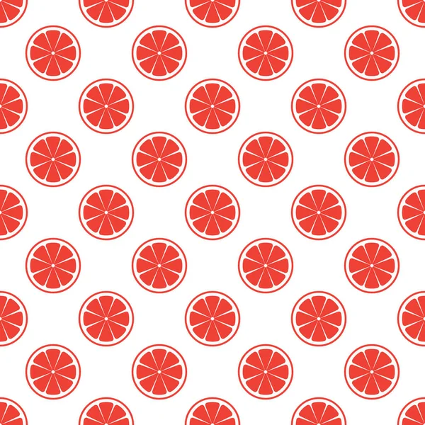 Fresco rojo pomelo cítricos en rodajas vector ilustración en blanco. Patrón de pomelo sin costura . — Vector de stock
