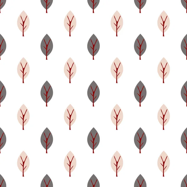 Διακοσμητικά φύλλα χωρίς ραφή μοτίβο. Χαριτωμένο φόντο φύση με τα δέντρα. Σκανδιναβικό στυλ δάσος διανυσματική απεικόνιση. Σχεδιασμός για ύφασμα, ταπετσαρία, ύφασμα. παστέλ — Διανυσματικό Αρχείο