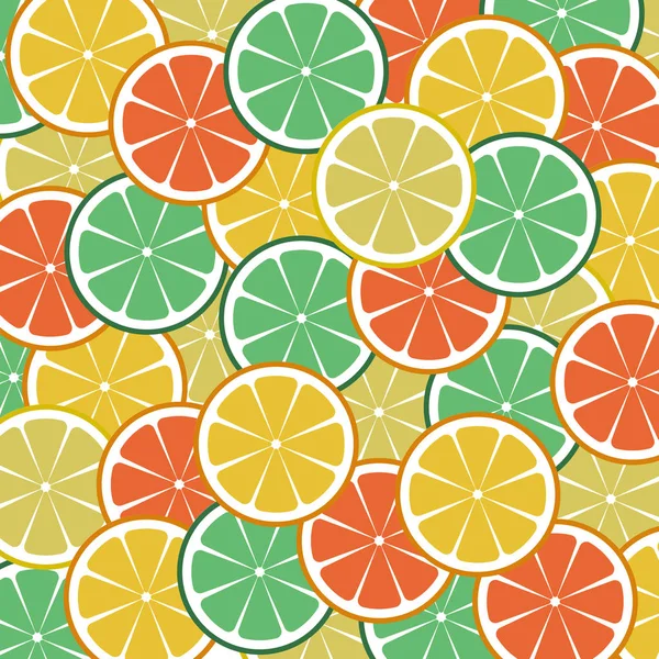 Modèle d'agrumes vectoriels sans couture. Fond de fruits. Été fond lumineux avec citron, pamplemousse, citron vert et orange . — Image vectorielle