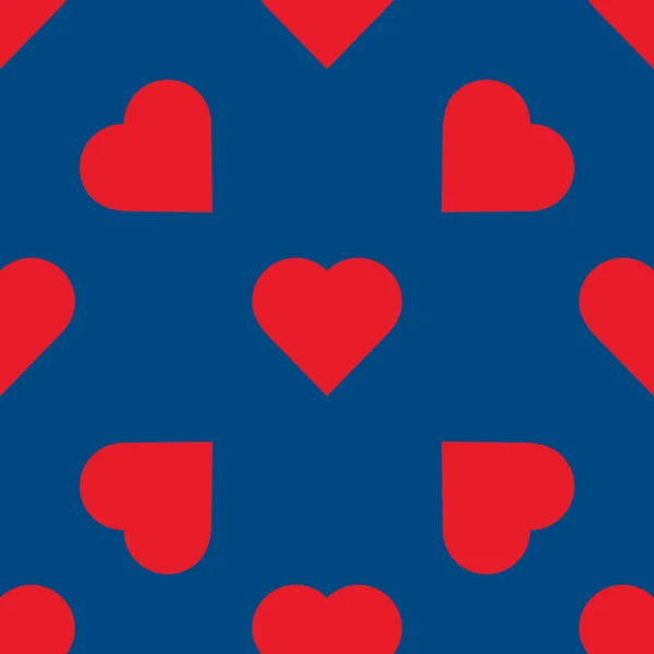 Patrón simple con corazones rojos sobre fondo azul clásico. Fondo sin fisuras para su diseño . — Vector de stock