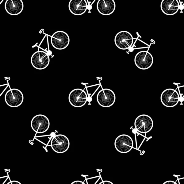 Textura con pictogramas de bicicletas. Bicicletas fondo sin costuras. Silueta de bicicletas en negro — Vector de stock