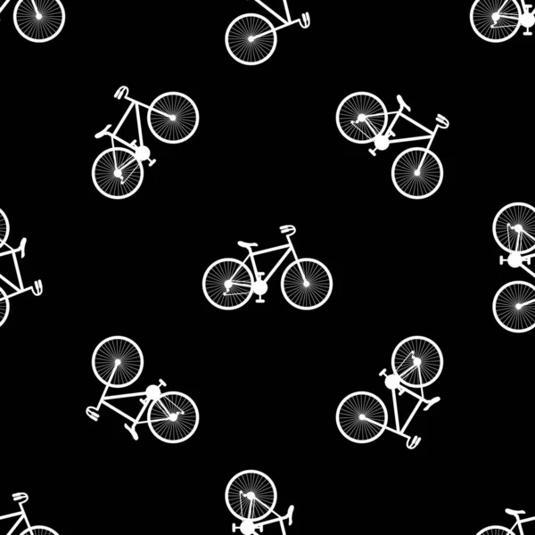 Textura con pictogramas de bicicletas. Bicicletas fondo sin costuras. Silueta de bicicletas en negro — Vector de stock