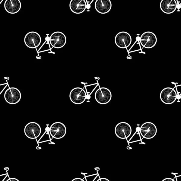 Textura con pictogramas de bicicletas. Bicicletas fondo sin costuras. Silueta de bicicletas en negro — Vector de stock