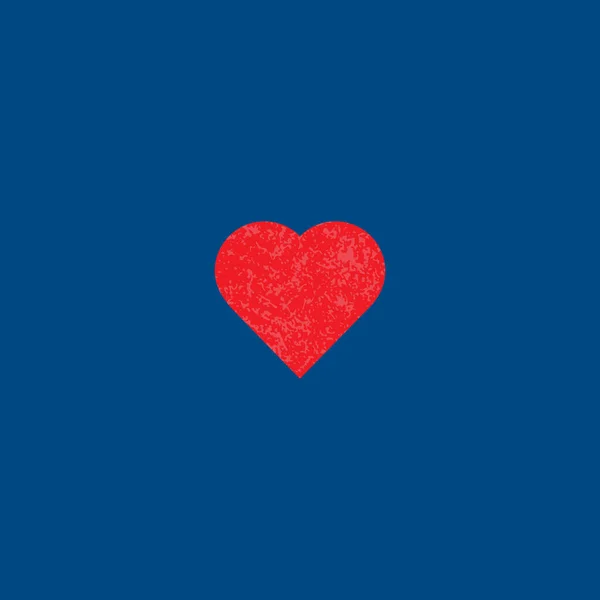 Valentin piros szív texturált jel simbol klasszikus kék háttér. — Stock Vector
