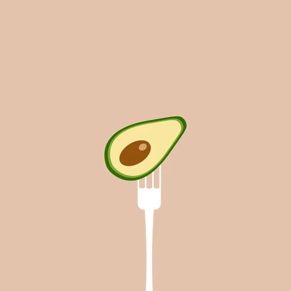 Логотип векторной иконы для органического веганского здорового магазина или магазина. Зеленый авокадо на вилке — стоковый вектор