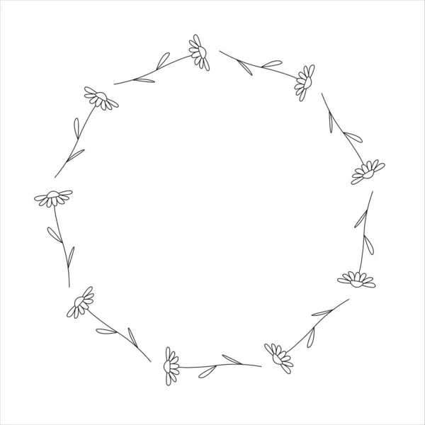 Cadre Rond Avec Camomille Horizontale Sur Fond Blanc Cadre Floral — Image vectorielle