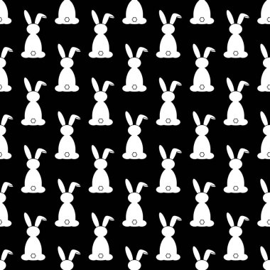 Tatlı bir tavşanın silüeti. Kusursuz bir paskalya tatili. Tavşan beyazı arkada. İzole vektör çizimi. Noel zamanı. Yakın plan. İzole edilmiş arka plan. Siyah ve beyaz. Kusursuz desen