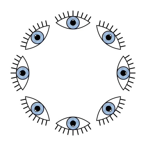 Изолированная векторная иллюстрация. Круглый декор, рамка или текстура со стилизованными абстрактными человеческими глазами. Мода спортивный стиль с психоделическими глазами . — стоковый вектор