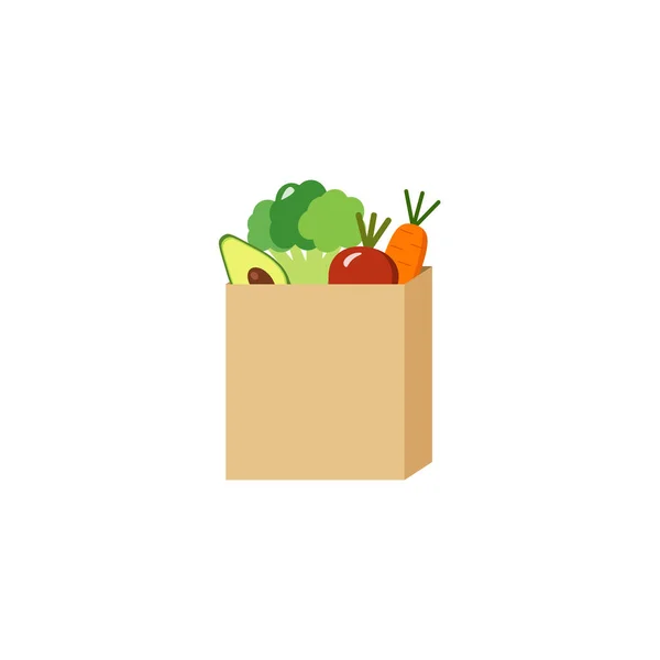 Sebuah Kantong Kertas Penuh Sayuran Untuk Diet Dibeli Vektor - Stok Vektor