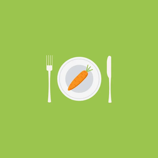 プレートフラットレトロベクトルイラスト上の健康食品 国会のサインだ 背景色 フォークとナイフで皿の上のニンジン — ストックベクタ