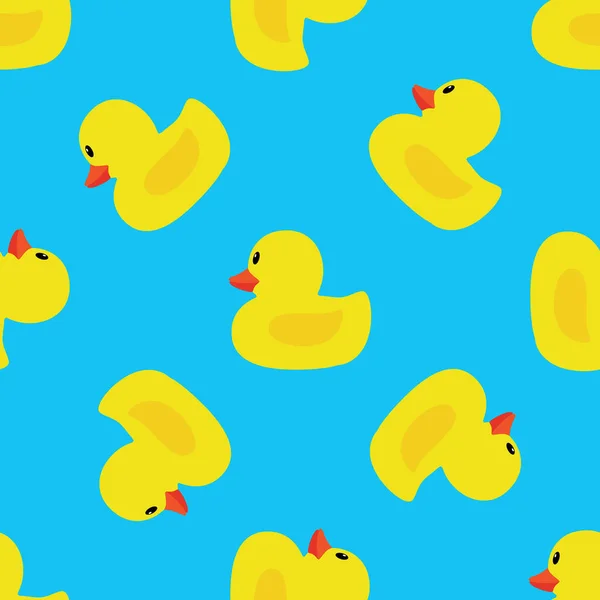 Nuoto giallo Little Duck modello senza soluzione di continuità con sfondo blu brillante — Vettoriale Stock