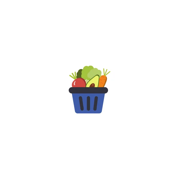 健康的な有機新鮮な自然食品の野菜でいっぱいのショッピングバスケット. — ストックベクタ