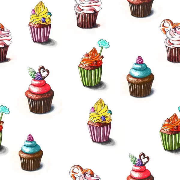 Cupcake Illustration. nahtloses Muster — Stockfoto