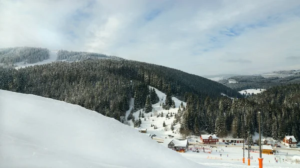 Mountain sky resort winter forest landscape at Pec pod snezcow C