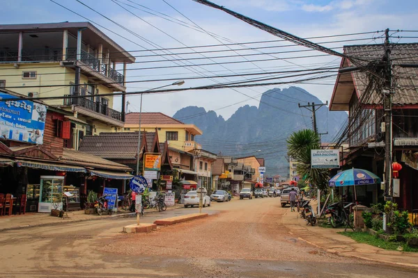 Vang Vieng Laos Února 2016 Ulice Vesnice Lao Vang Vieng — Stock fotografie