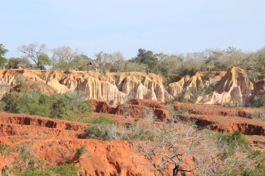 Kenya 'daki en ünlü cazibe Hell' s Kitchen geçididir - Marafa, Malindi yakınlarında renkli kumlu taşlar ve kayalar. Doğu Afrika 'da kum kayalıkları erozyonu.