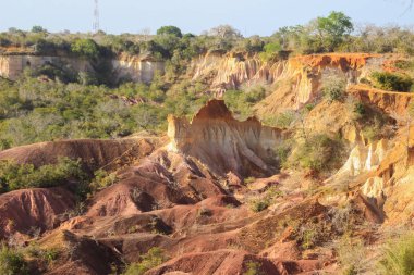 Kenya 'daki en ünlü cazibe Hell' s Kitchen geçididir - Marafa, Malindi yakınlarında renkli kumlu taşlar ve kayalar. Doğu Afrika 'da kum kayalıkları erozyonu.