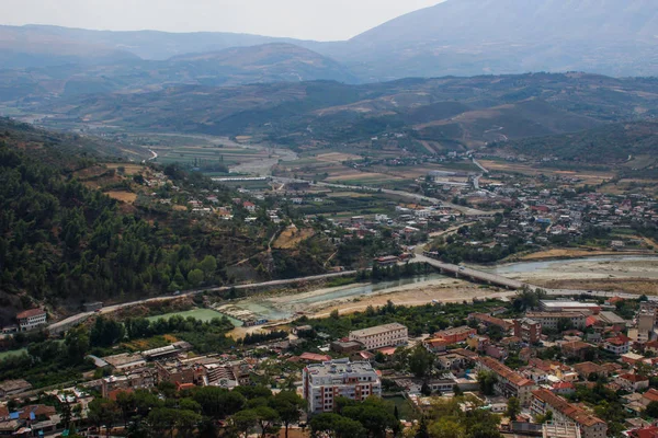 Vista Das Alturas Famosa Cidade Turística Berat Albânia Cidade Medieval — Fotografia de Stock