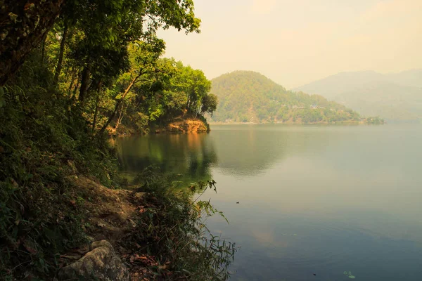 Tranquilo Tranquilo Lago Feva Atardecer Principal Atractivo Ciudad Pokhara —  Fotos de Stock
