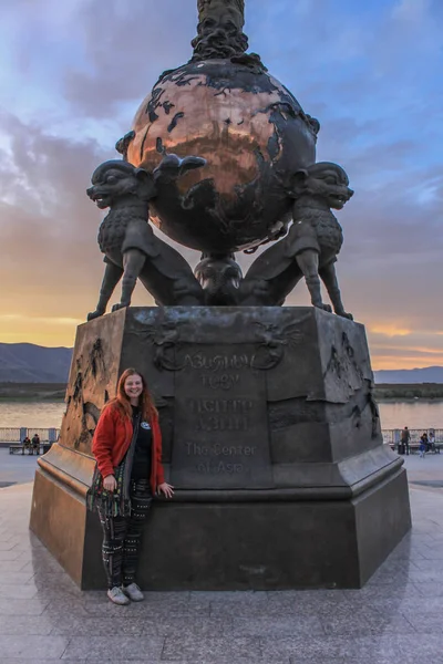 Kyzyl, Tuva - August 10, 2015: Monument to the center of Asia in