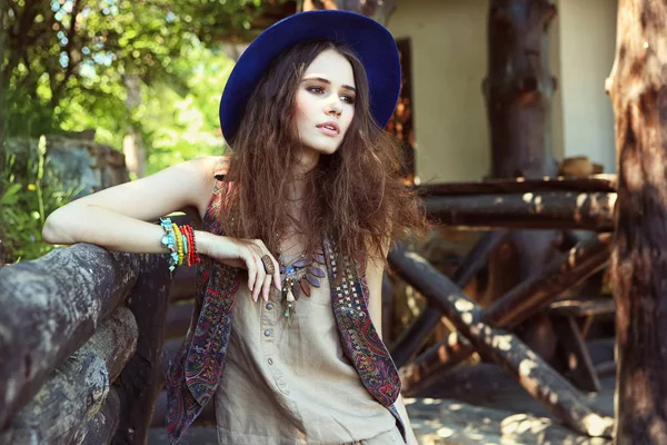 Woman in blue hat — Stock Photo, Image