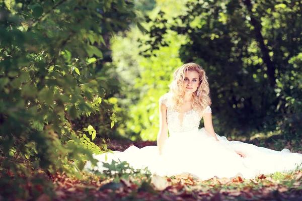 Bella sposa posa all'aperto — Foto Stock