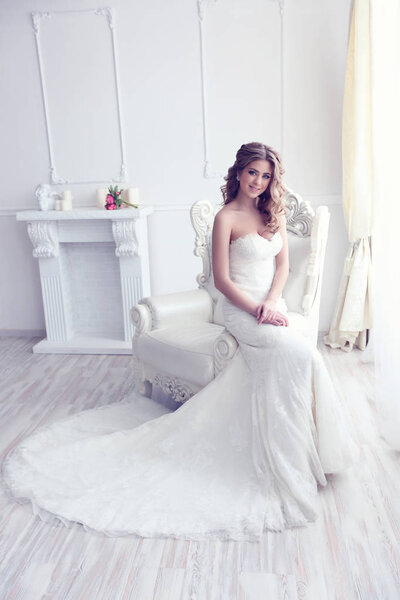 bride in antique armchair