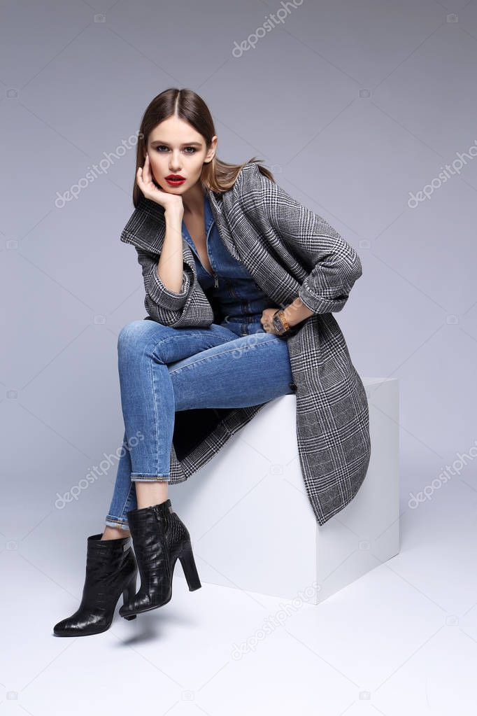 beautiful woman in Grey coat
