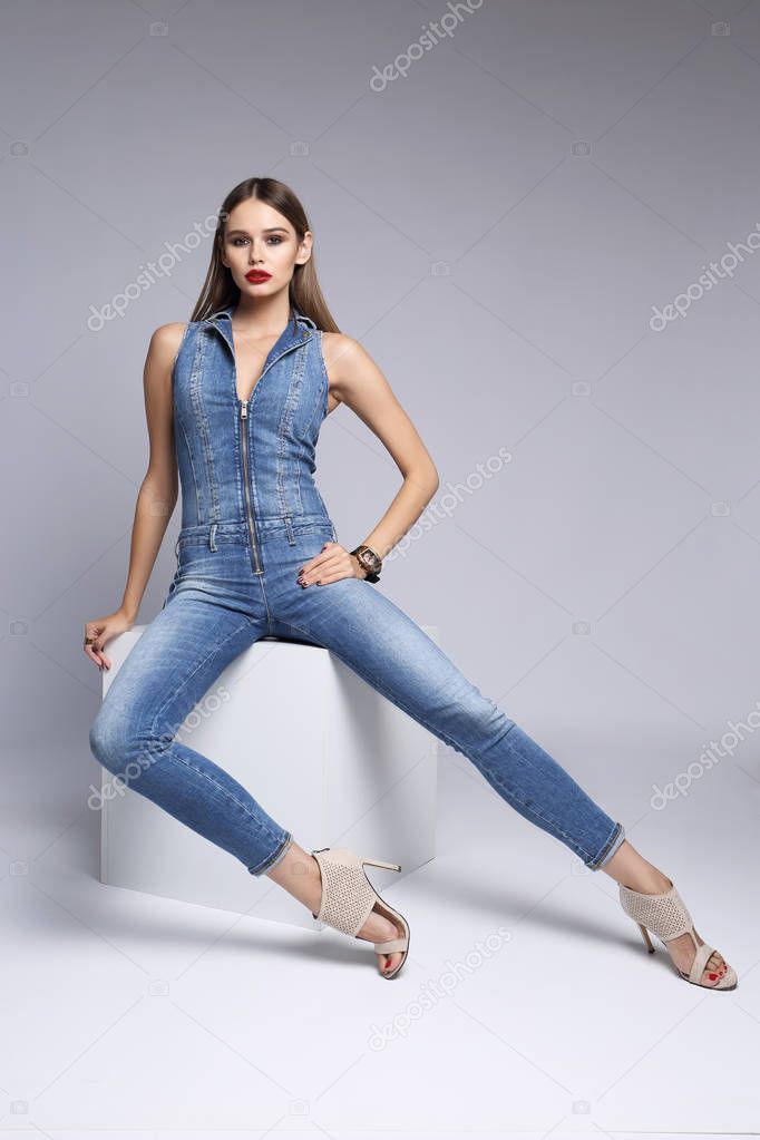 woman in denim overall