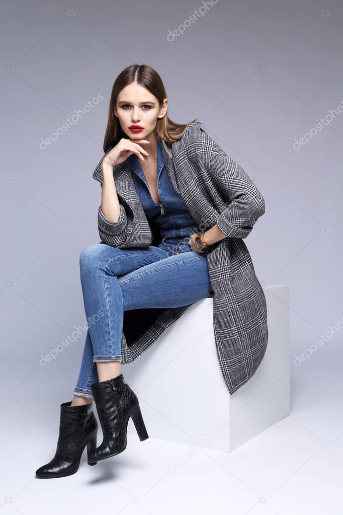 fashion woman in Grey coat